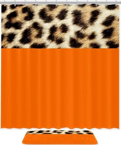 Leopard Print and Orange Shower Curtain for Bathroom Decoration in Waterproof Fabric