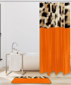 Leopard Print and Orange Shower Curtain for Bathroom Decoration in Waterproof Fabric