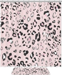 Leopard Print with Pink and Yellow Spot Shower Curtain in Waterproof Fabric for Bathroom Decor
