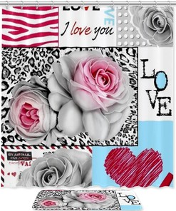 Leopard Rose Poster Shower Curtain in Waterproof Fabric for Bathroom Decoration