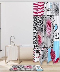 Leopard Rose Poster Shower Curtain in Waterproof Fabric for Bathroom Decoration