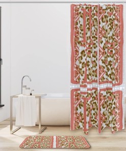 Leopard Shading Pink Letter Pattern Shower Curtain in Waterproof Fabric for Bathroom Decoration