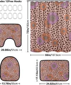 Leopard Spot Abstract Geometric Sunflower Shower Curtain and Mat for Bold Bathroom Decor