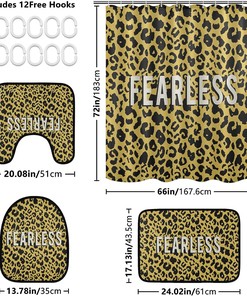Leopard Spot Pattern Quote Shower Curtain and Mat for Inspiring Bathroom Decor
