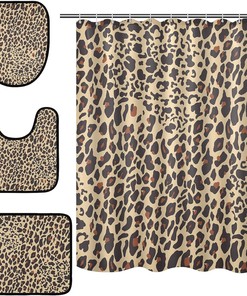 Leopard Spot Pattern Shower Curtain and Mat for Classic Bathroom Decor