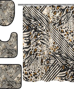 Leopard Spot Zebra Stripe Shower Curtain and Mat for Wild Bathroom Decor