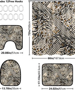 Leopard Spot Zebra Stripe Shower Curtain and Mat for Wild Bathroom Decor