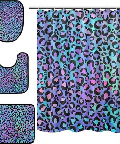 Leopard Spot on Gradient Background Shower Curtain and Mat for Modern Bathroom Decor
