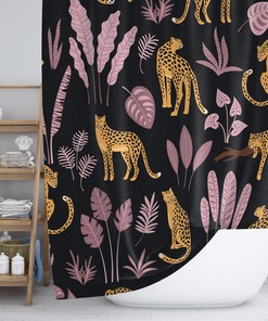 Leopard Tropical Pattern Shower Curtain Botanical Print Bathroom Decor
