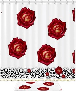 Leopard Warm Red Rose Shower Curtain for Bathroom Decor in Waterproof Fabric