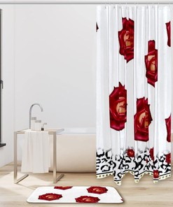 Leopard Warm Red Rose Shower Curtain for Bathroom Decor in Waterproof Fabric