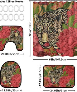 Leopard and Peonies Shower Curtain and Mat for Chic Bathroom Decor