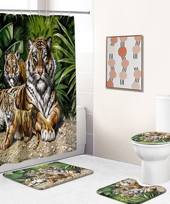 Let your Imagination Run Wild with Artistic Print Tiger Palm Leaf Animal Shower Curtain