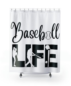 Life as a Baseball Shower Curtain for Sports Bathroom Decor 