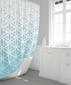 Light Blue Spiritual Shower Curtain - Blue Sacred Geometry Aqua White Shower Curtain