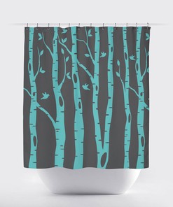 Light Blue and Grey Birch Tree Shower Curtain with Birds for Customized Home Decor
