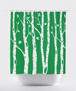 Light Blue and Grey Birch Tree Shower Curtain with Birds for Customized Home Decor