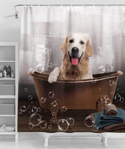 Light Brown Dog Cartoon Shower Curtain - Cute Animal Bathroom Decor