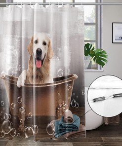 Light Brown Dog Cartoon Shower Curtain - Cute Animal Bathroom Decor