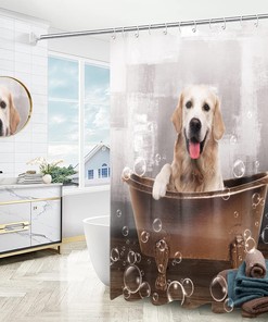 Light Brown Dog Cartoon Shower Curtain - Cute Animal Bathroom Decor
