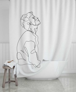 Line Art Man Shower Curtain - Modern and Minimalist Bathroom Decor with Chic Black and White Print