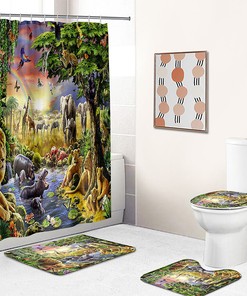 Lion Cheetah Animal World Bathroom Shower Curtain for Bathroom Decor