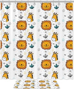 Lion Giraffe Pattern Fabric Shower Curtain Bathroom Decor