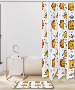 Lion Giraffe Pattern Fabric Shower Curtain Bathroom Decor