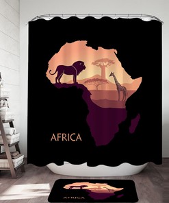 Lion and Giraffe African Shower Curtain for Safari Bathroom Decor