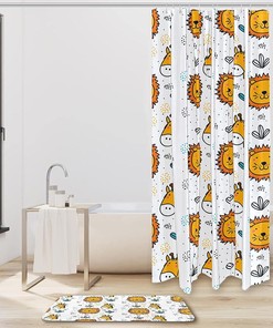 Lion and Giraffe Pattern Shower Curtain with Microfiber Accents - Animal Themed Bathroom Decor