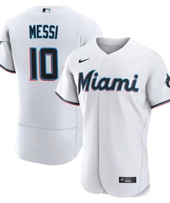 Lionel Messi Miami Marlins Baseball Cool Base Elite Jersey - Stitched Men Jersey - White