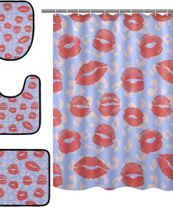 Lips on Leopard Spot Background Shower Curtain and Mat for Flirty Bathroom Decor