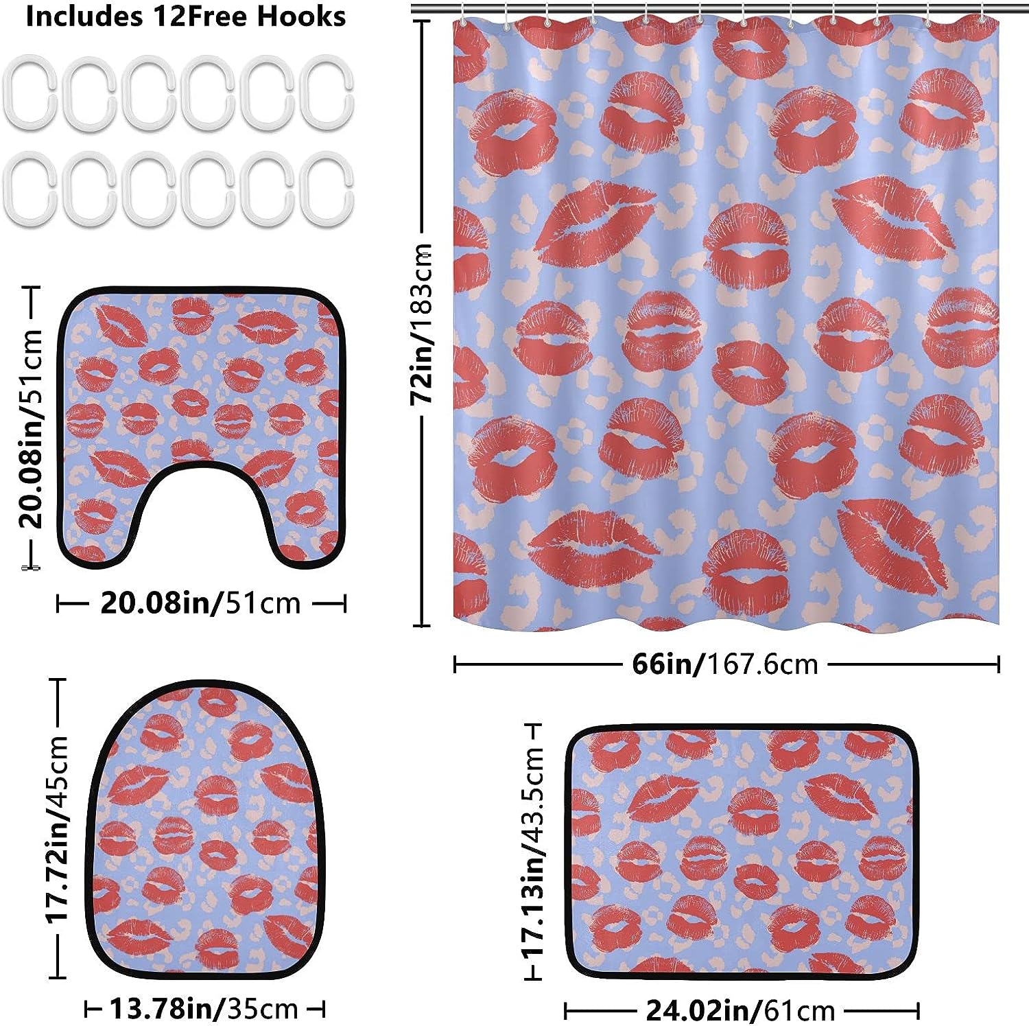 Lips on Leopard Spot Background Shower Curtain and Mat for Flirty Bathroom Decor