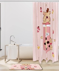 Little Deer Drinking Milk Tea Waterproof Shower Curtain for Whimsical Bathroom Decor