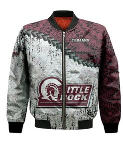 Little Rock Trojans Bomber Jacket Grunge Polynesian Tattoo- NCAA