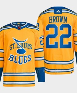 Logan Brown 22 Reverse Retro 2.0 2022 St. Louis Blues Yellow Jersey Primegreen