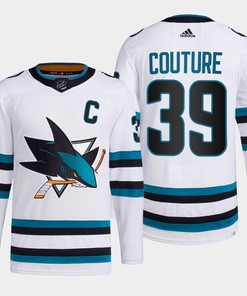 Logan Couture 39 San Jose Sharks White Jersey 2022-23 Away Primegreen