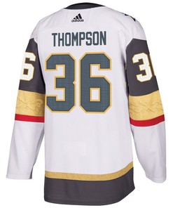 Logan Thompson 36 Vegas Golden Knights Stanley Cup 2023 Champions Patch Away Breakaway Men Jersey - White
