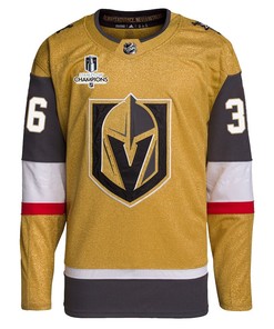Logan Thompson 36 Vegas Golden Knights Stanley Cup 2023 Champions Patch Home Breakaway Men Jersey - Gold