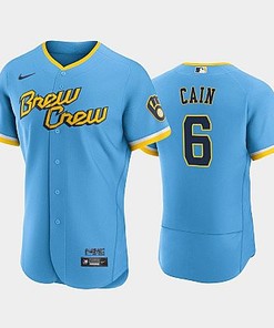 Lorenzo Cain 6 2022-23 City Connect Milwaukee Brewers Jersey - Powder Blue