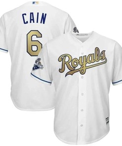 Lorenzo Cain Kansas City Royals World Series Champions Gold Program Cool Base Player Jersey - White