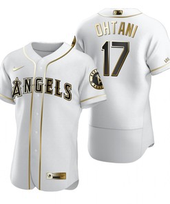 Los Angeles Angels #17 Shohei Ohtani Mlb Golden Brandedition White Jersey Gift For Angels Fans