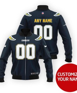 Los Angeles Chargers #00 Personalized Navy Jersey Style Gift With Custom Number Name For Chargers Fans Bomber Jacket