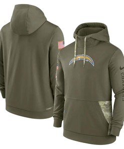 Los Angeles Chargers 2022 Salute to Service Therma Performance Pullover Men Hoodie - Olive