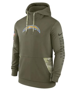 Los Angeles Chargers 2022 Salute to Service Therma Performance Pullover Men Hoodie - Olive