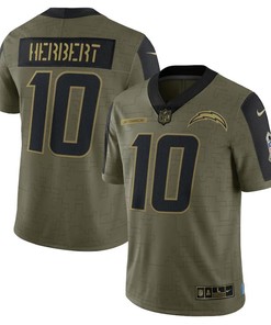 Los Angeles Chargers Justin Herbert 10 Nfl Olive 2021 Salute To Service Player Men Jersey For Chargers Fans