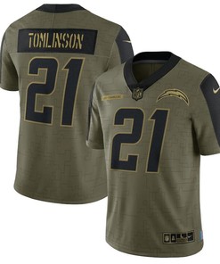 Los Angeles Chargers Ladainian Tomlinson 21 Nfl Olive 2021 Salute To Service Player Men Jersey For Chargers Fans