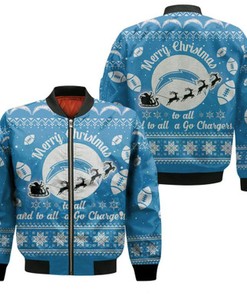 Los Angeles Chargers To All And To All A Go Chargers Ugly Christmas Festive Gift For Los Angeles Chargers Fans Bomber Jacket