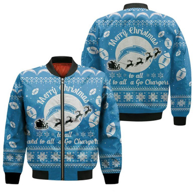 Los Angeles Chargers To All And To All A Go Chargers Ugly Christmas Festive Gift For Los Angeles Chargers Fans Bomber Jacket