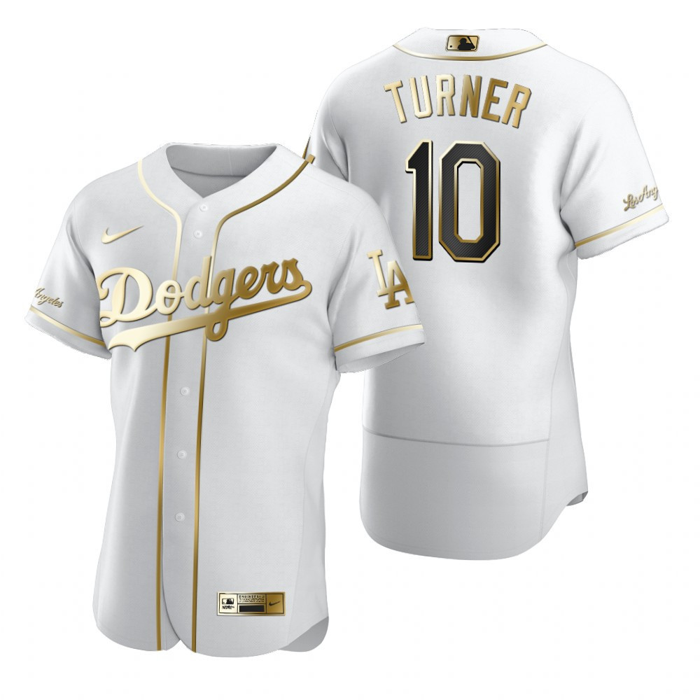 Los Angeles Dodgers #10 Justin Turner Mlb Golden Brandedition White Jersey Gift For Dodgers Fans